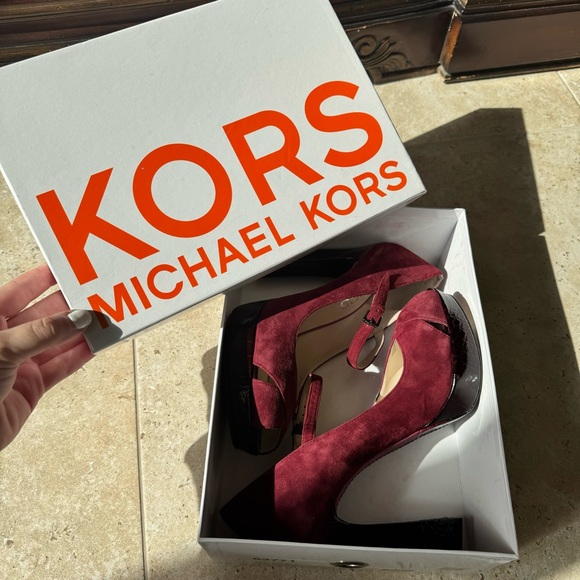 Michael Kors | Padova Platform Heels  Burgundy Suede Patent Size 10 New in Box!! - Picture 9 of 14